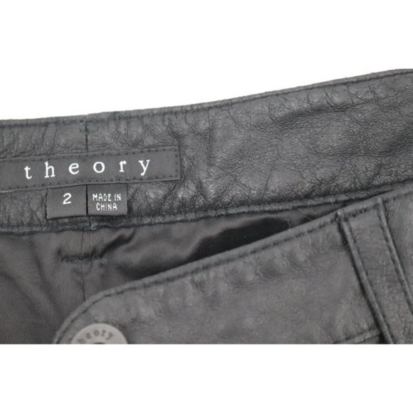 THEORY Lamb Leather Pants Size 2 Tirana Napalan black low rise jeans style - Picture 9 of 13